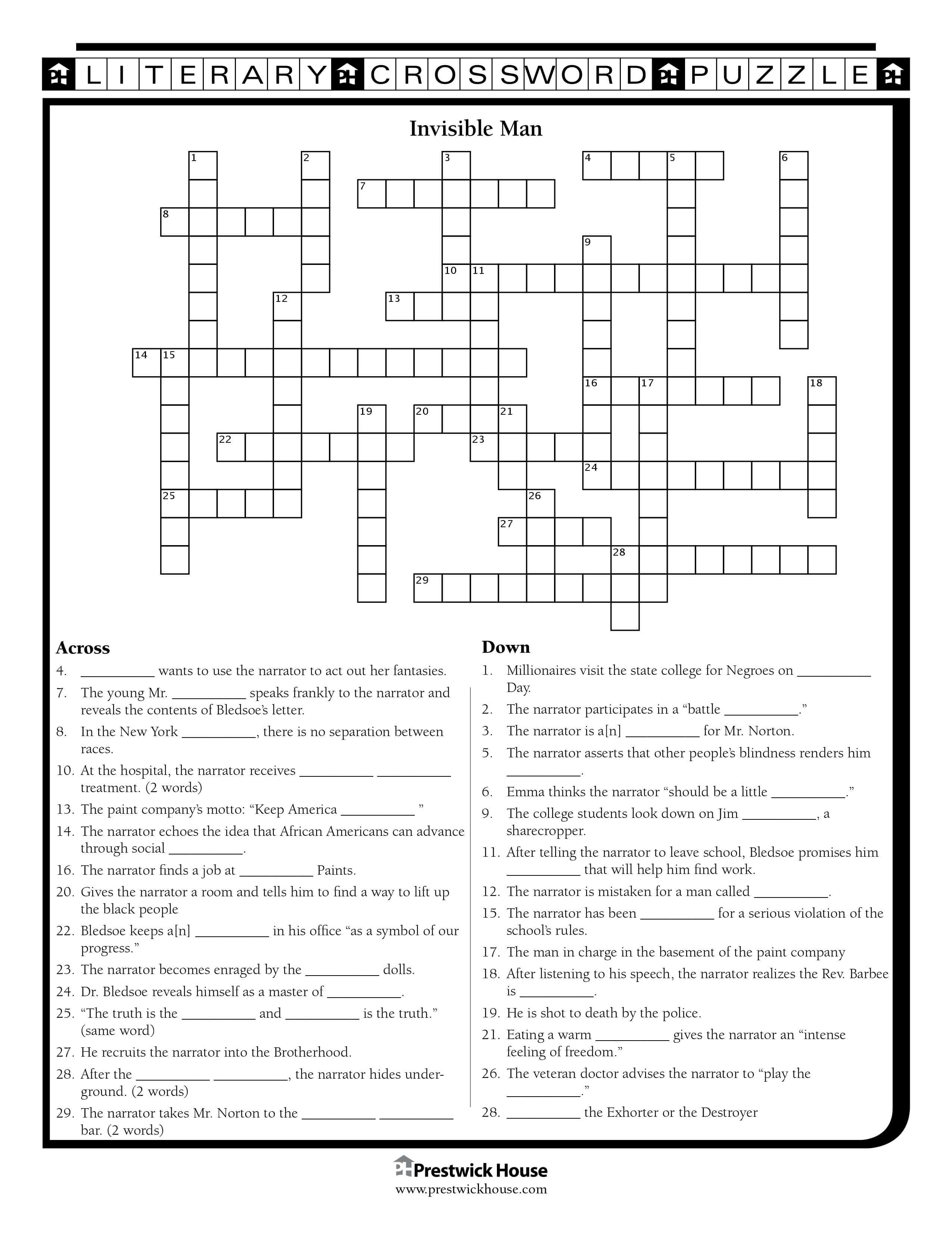 Invisible Man Free Crossword Puzzle