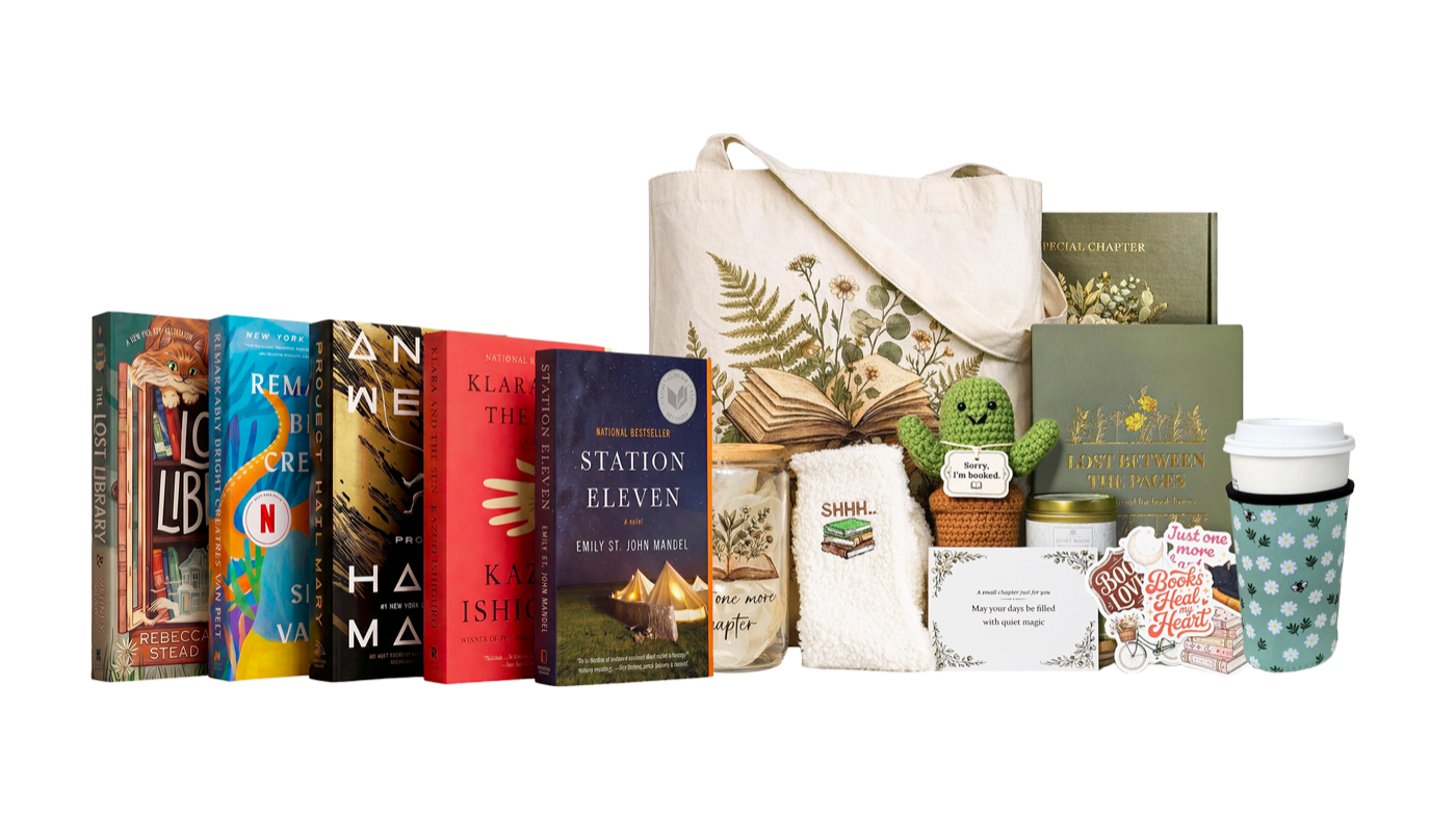 Prize pack: books, tote, cup cozy, cactus plushie, stickers and more