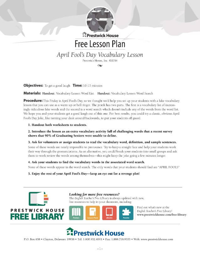 April Fools Vocabulary Lesson Plan Lesson Plan