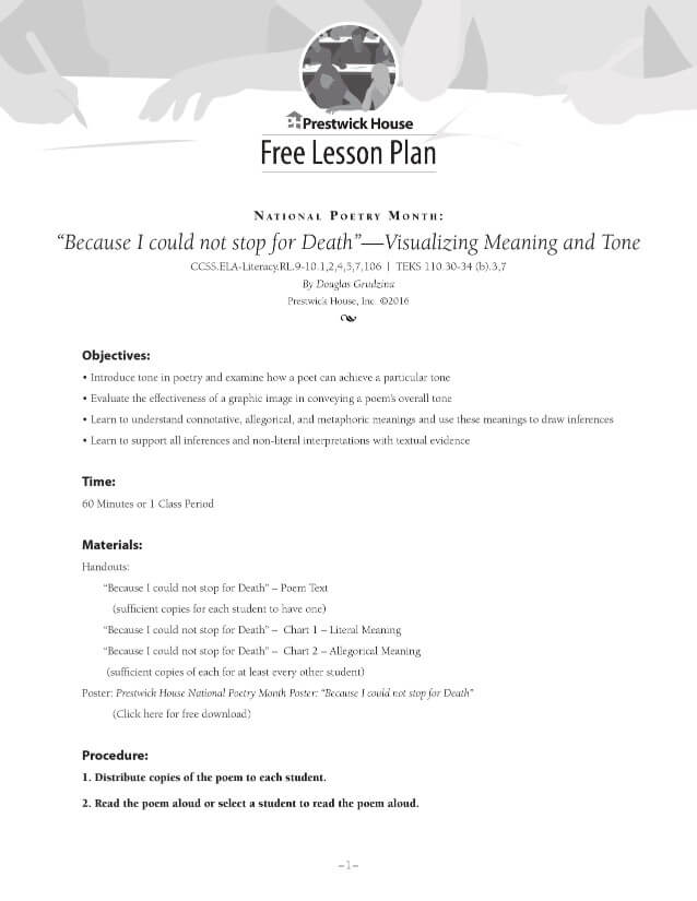 Because I could not stop for Death Lesson Plan