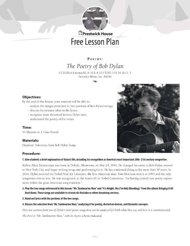 The Poetry of Bob Dylan Lesson Plan