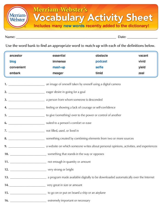 Merriam-Webster's Vocabulary Activity