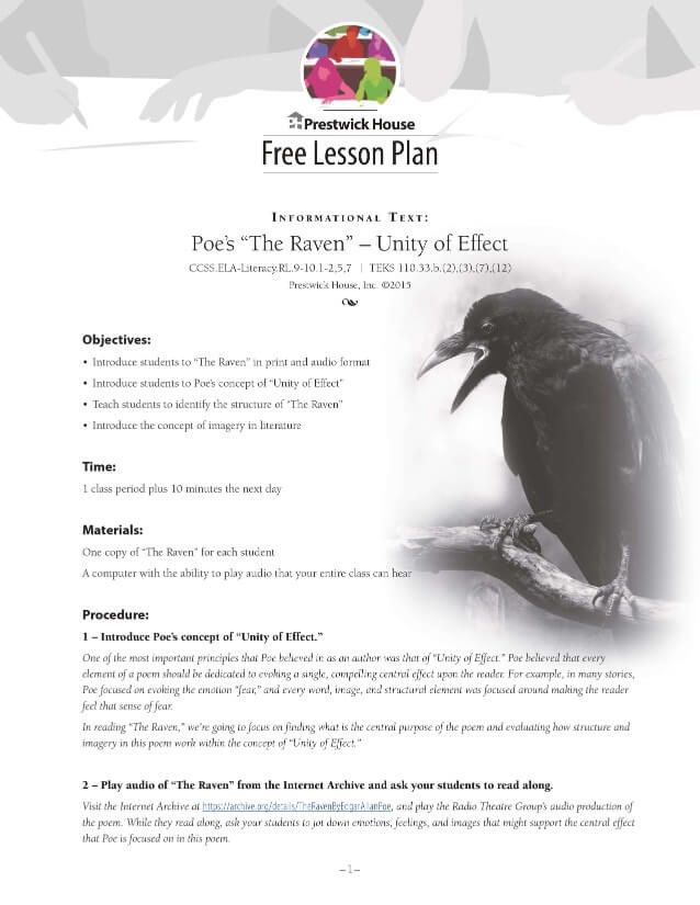 The Raven Examining Poe's Theory of Unity of Effect Lesson Plan