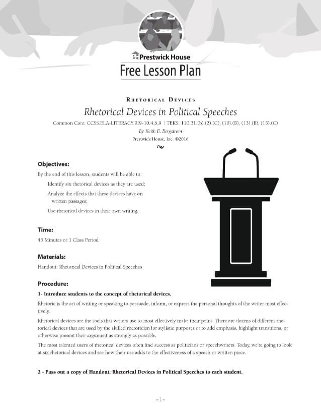 Rhetorical Devices in Political Speeches Lesson Plan