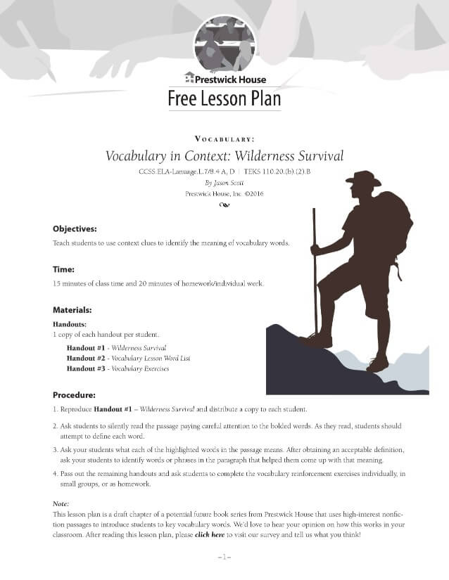 Vocabulary in Context: Wilderness Survival Lesson Plan