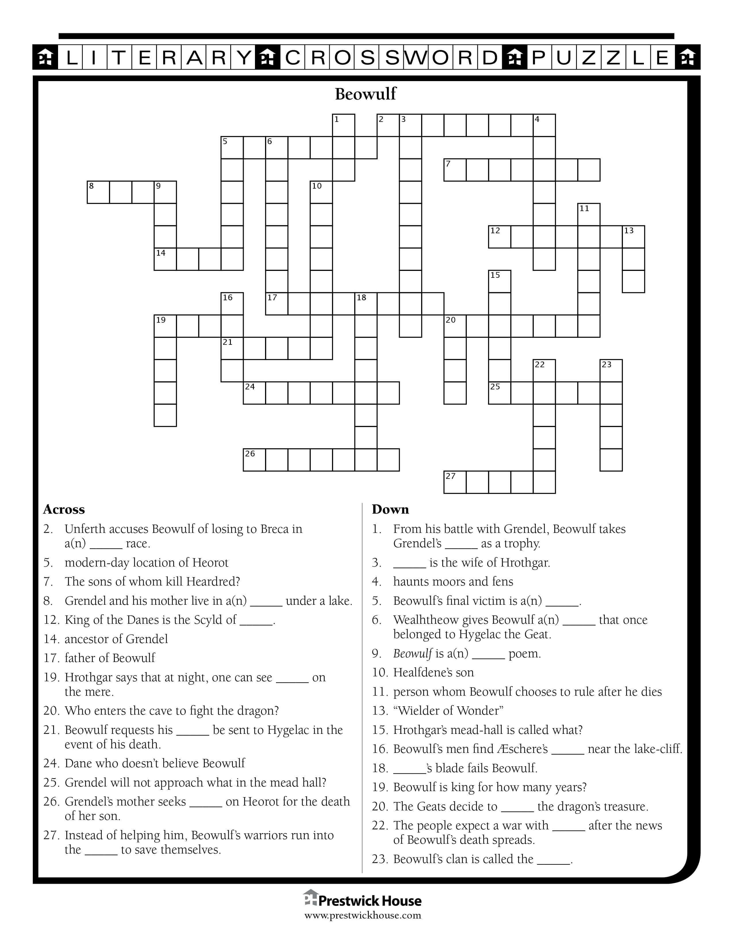 Beowulf Crossword Puzzle