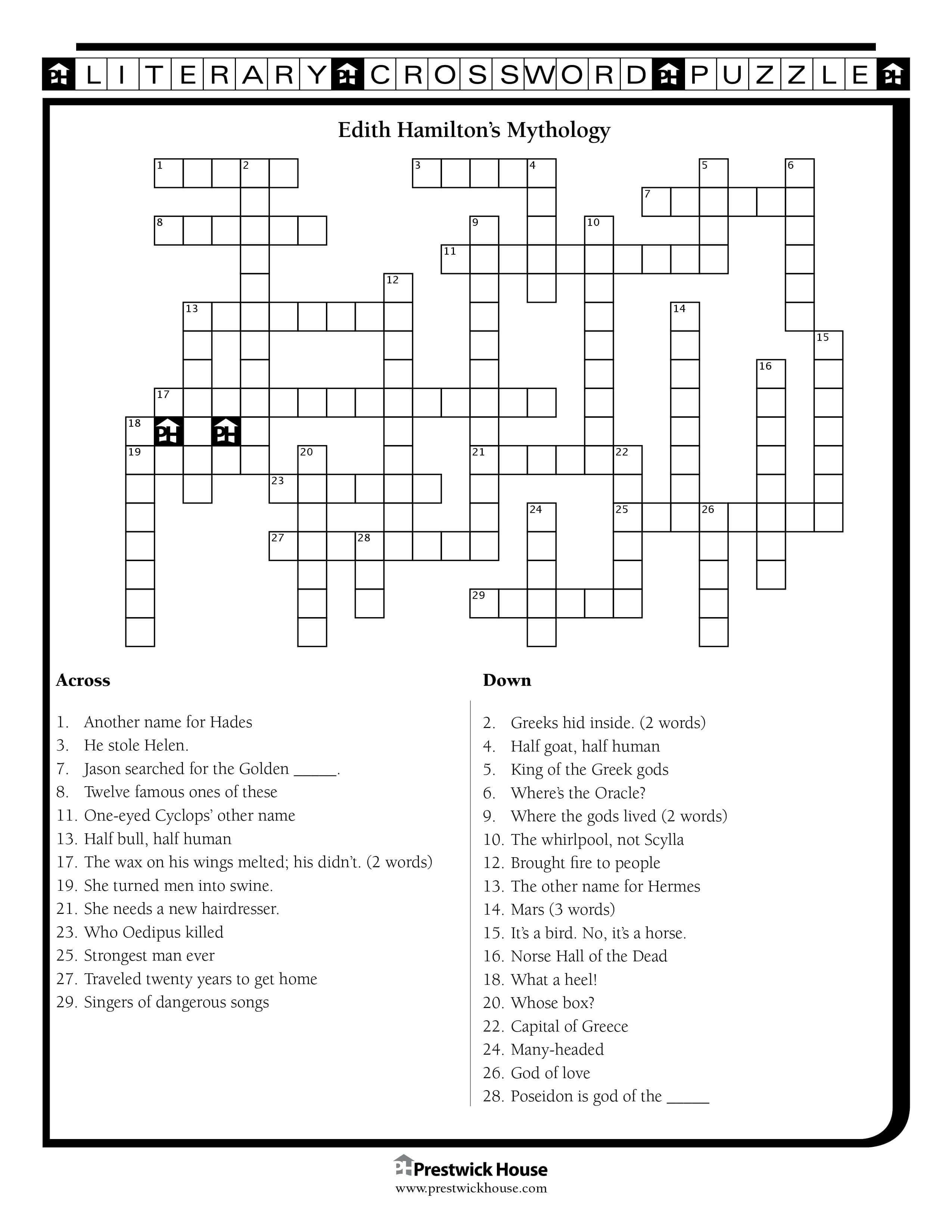 Edith Hamilton S Mythology Free Crossword Puzzle Prestwick House Edith Hamilton S Mythology Free Crossword Puzzle Prestwick House