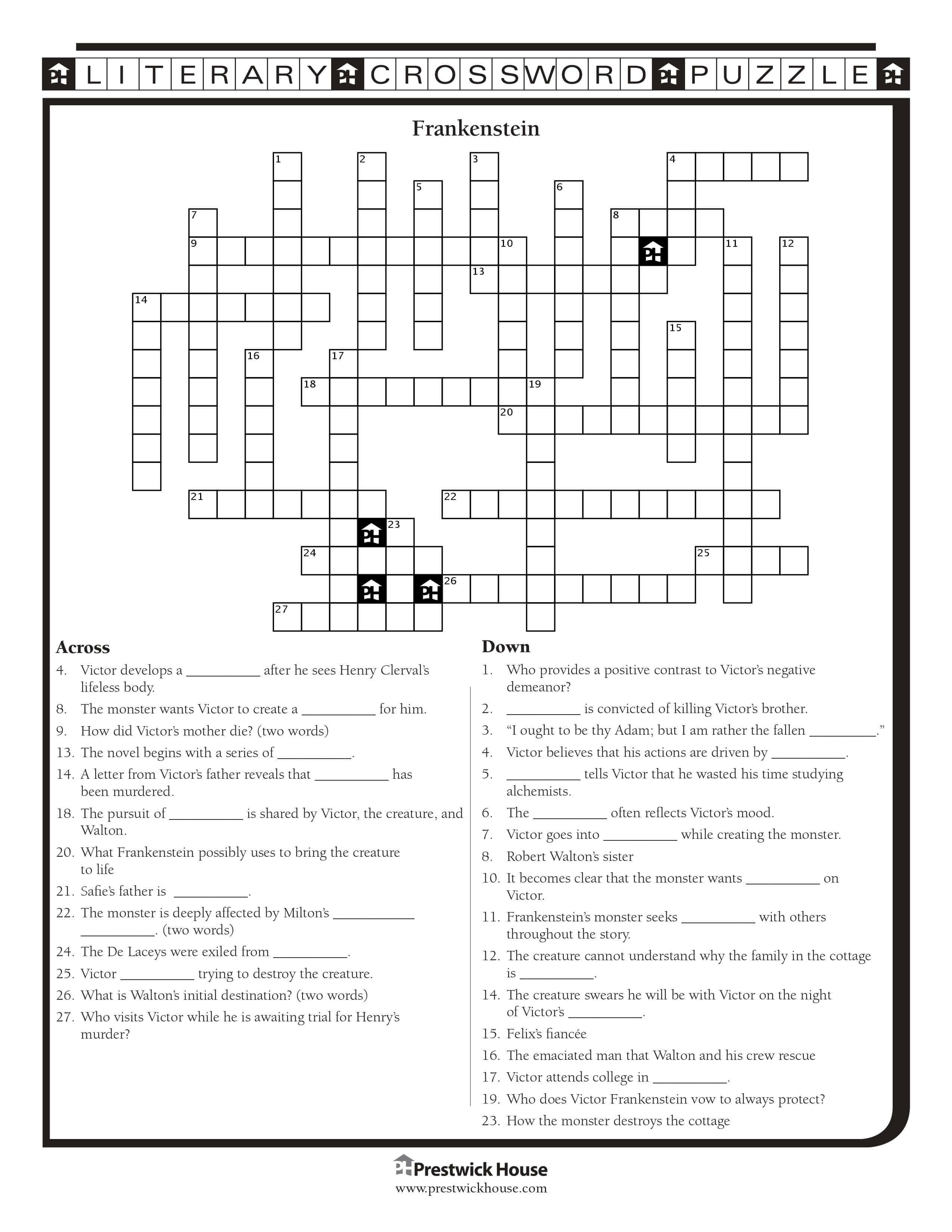 Frankenstein Free Crossword Puzzle