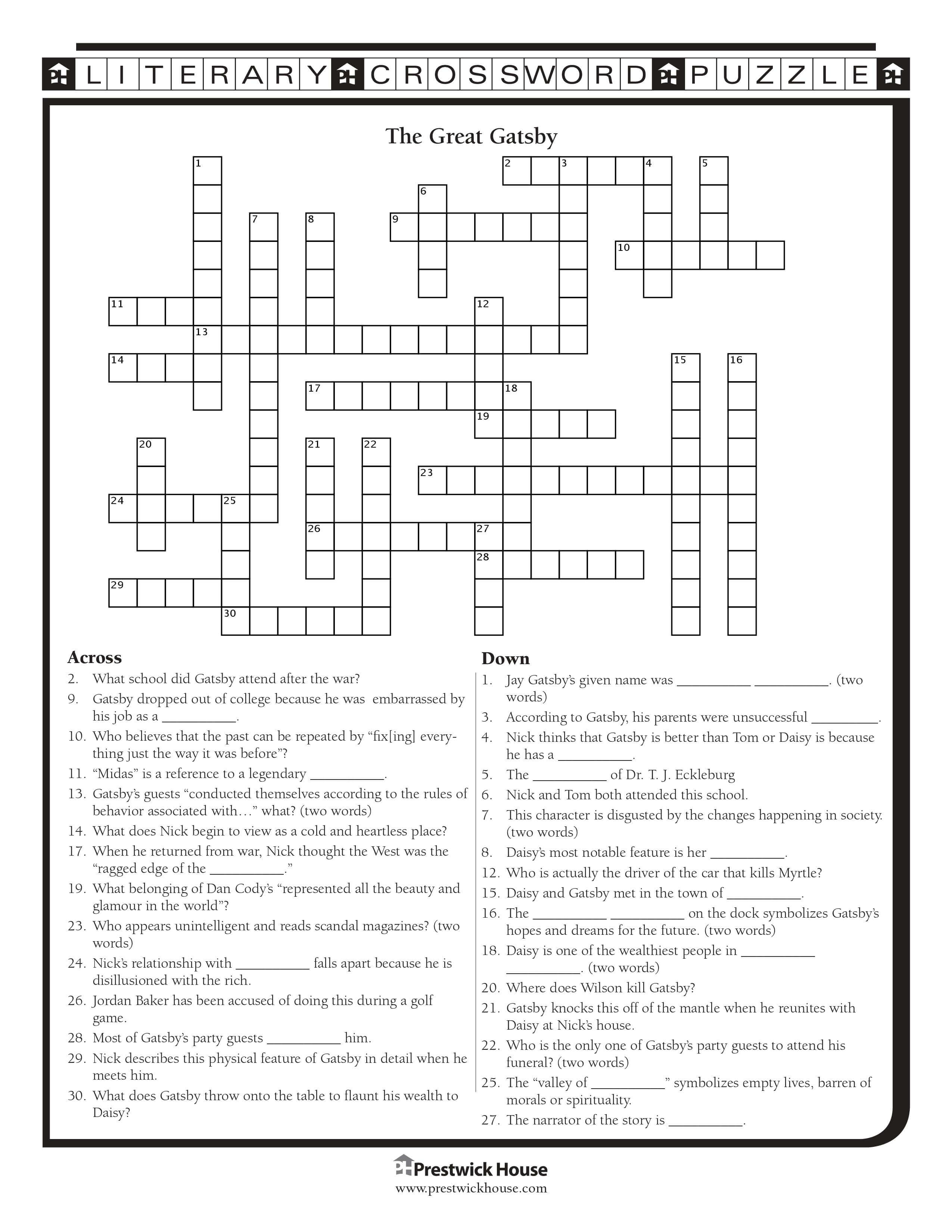The Great Gatsby Crossword Puzzle