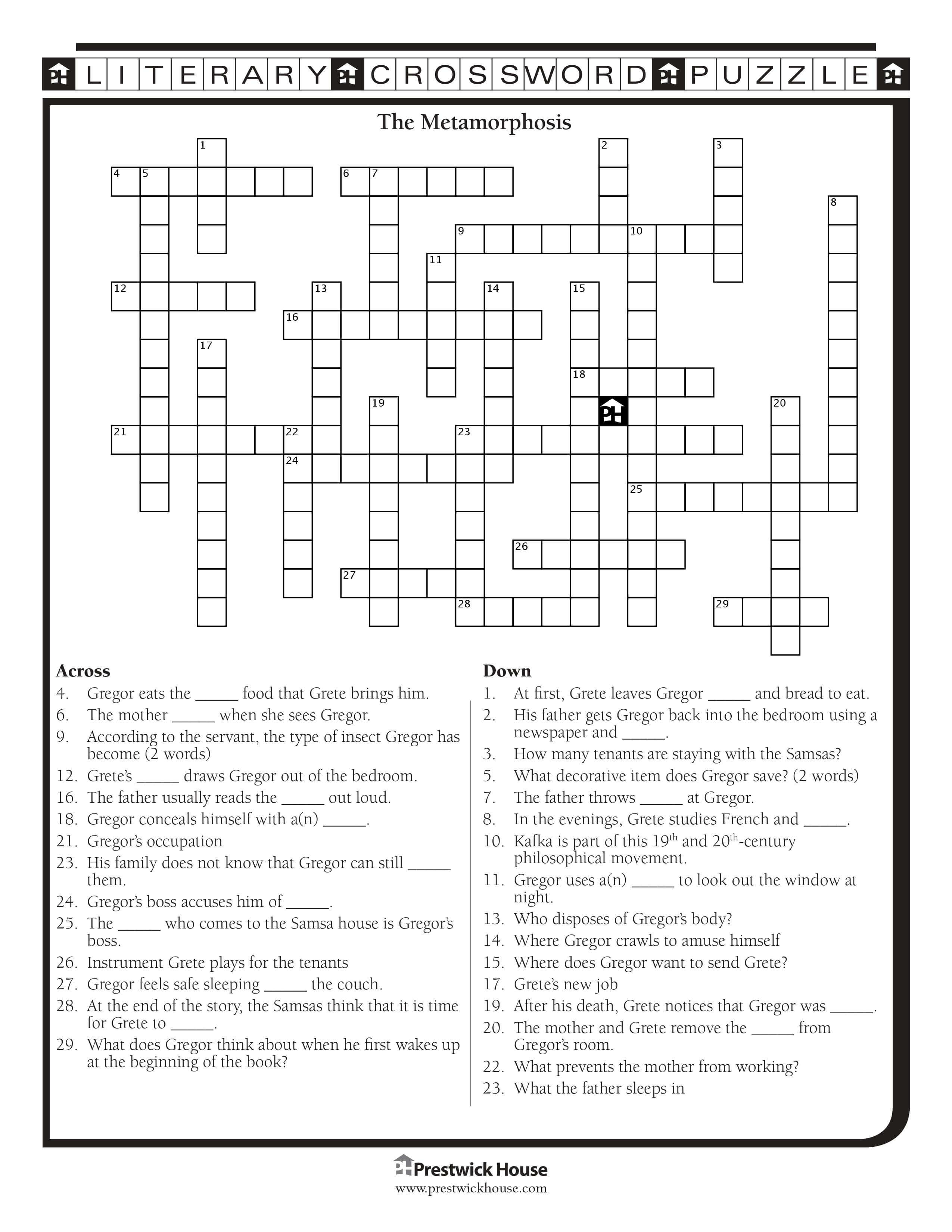 The Metamorphosis Free Crossword Puzzle