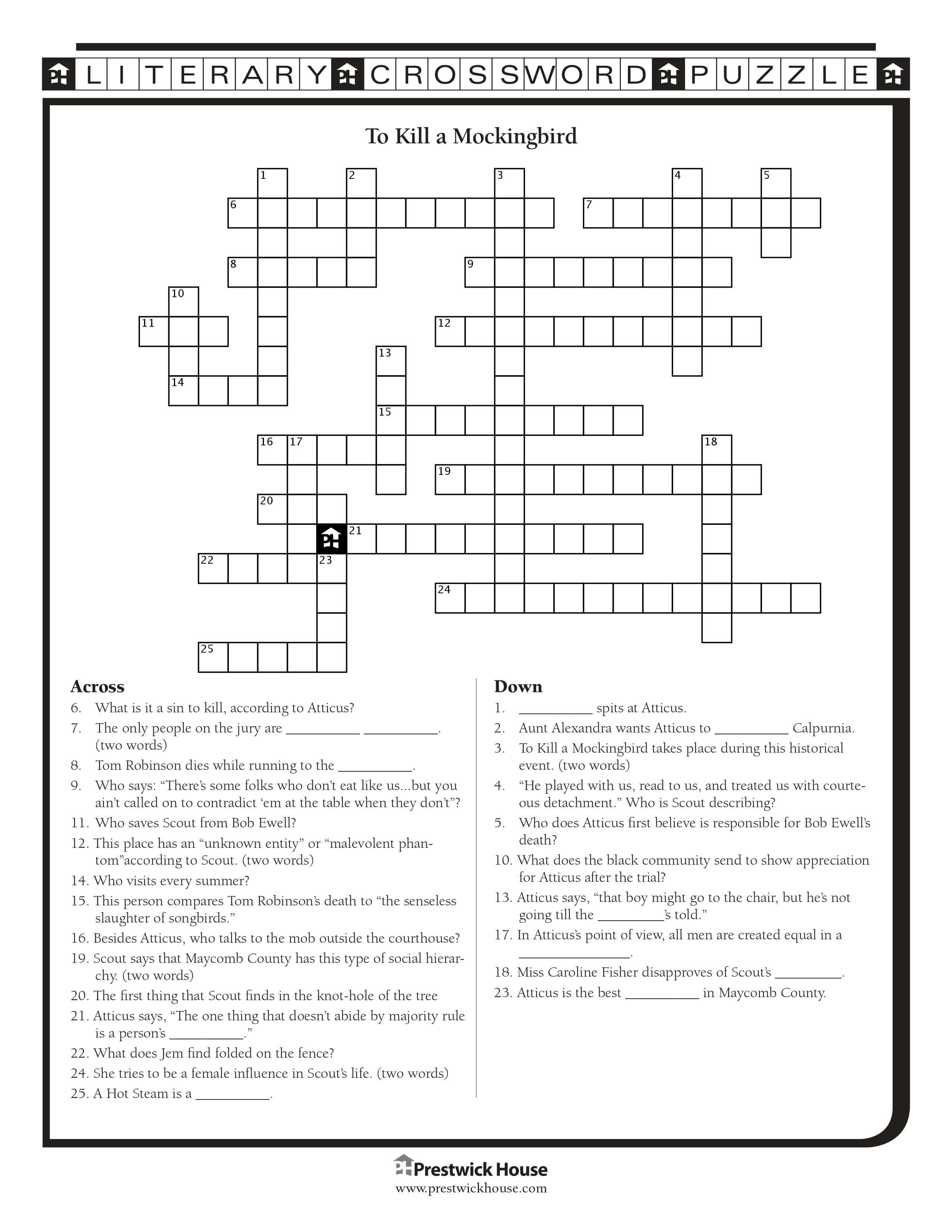 To Kill a Mockingbird Crossword Puzzle