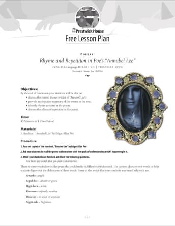 Rhyme and Repetition in Poe's Annabel Lee Lesson Plan