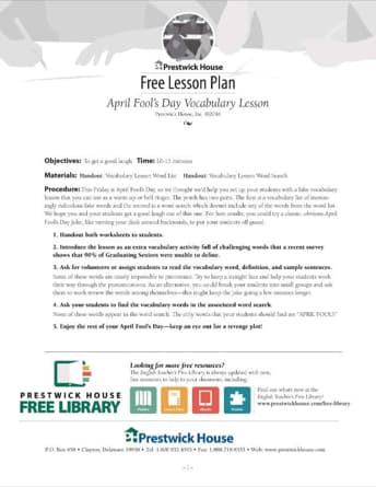 April Fools Vocabulary Free Lesson Plan