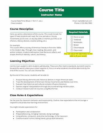 Syllabus Template for Google Docs