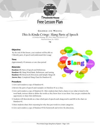 Slang Parts of Speech Lesson Plan