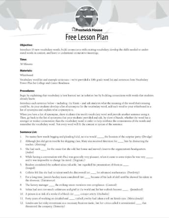 Free Vocabulary Lesson Plan