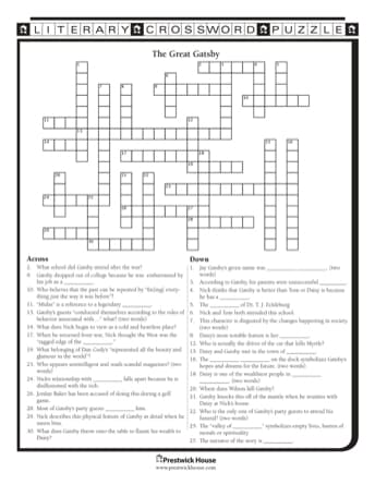 The Great Gatsby Free Crossword Puzzle