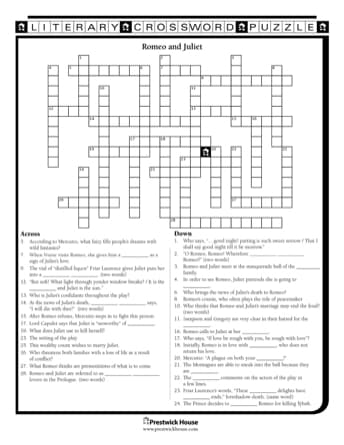 Romeo and Juliet Free Crossword Puzzle