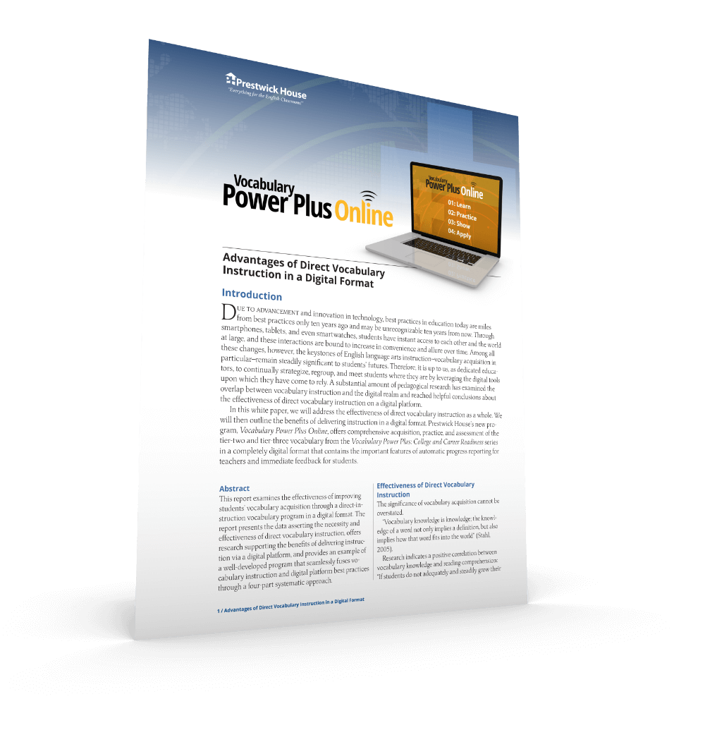 Advantages of Direct Vocabulary Instruction in a Digital Format